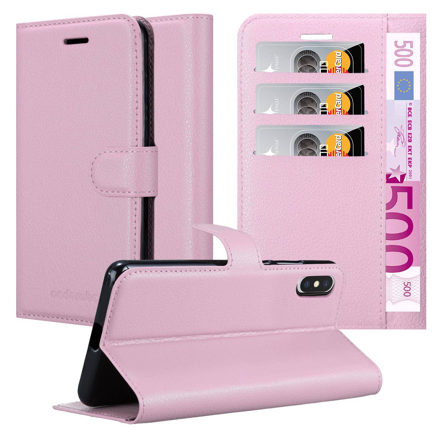Cadorabo Hülle für Apple iPhone X / XS Schutz Hülle in Rosa Handyhülle Etui Case Cover Magnetverschluss