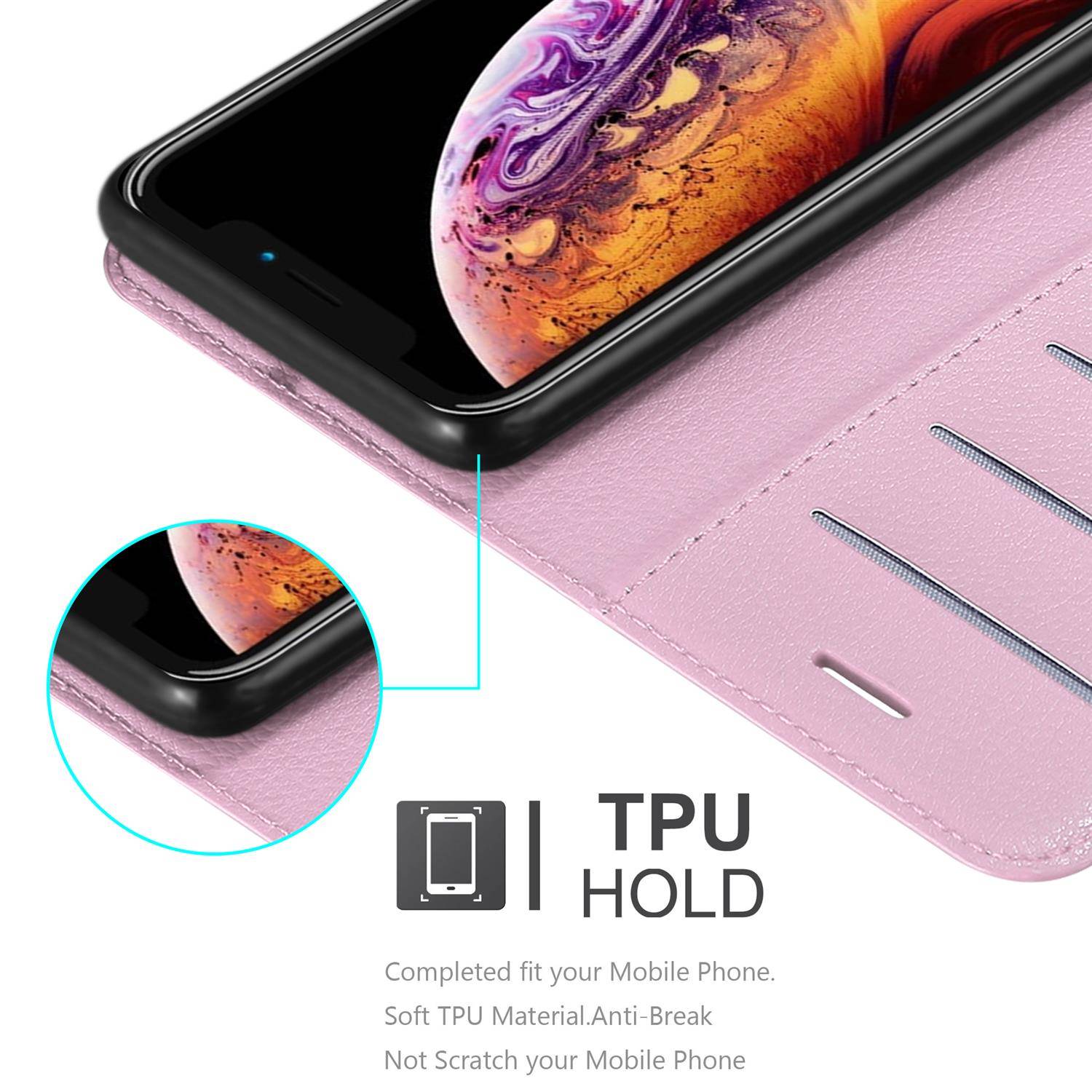 Cadorabo Hülle für Apple iPhone X / XS Schutz Hülle in Rosa Handyhülle Etui Case Cover Magnetverschluss