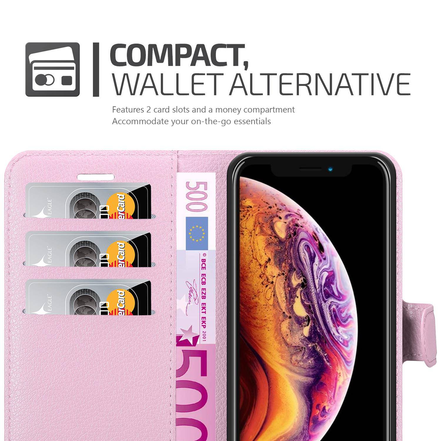 Cadorabo Hülle für Apple iPhone X / XS Schutz Hülle in Rosa Handyhülle Etui Case Cover Magnetverschluss