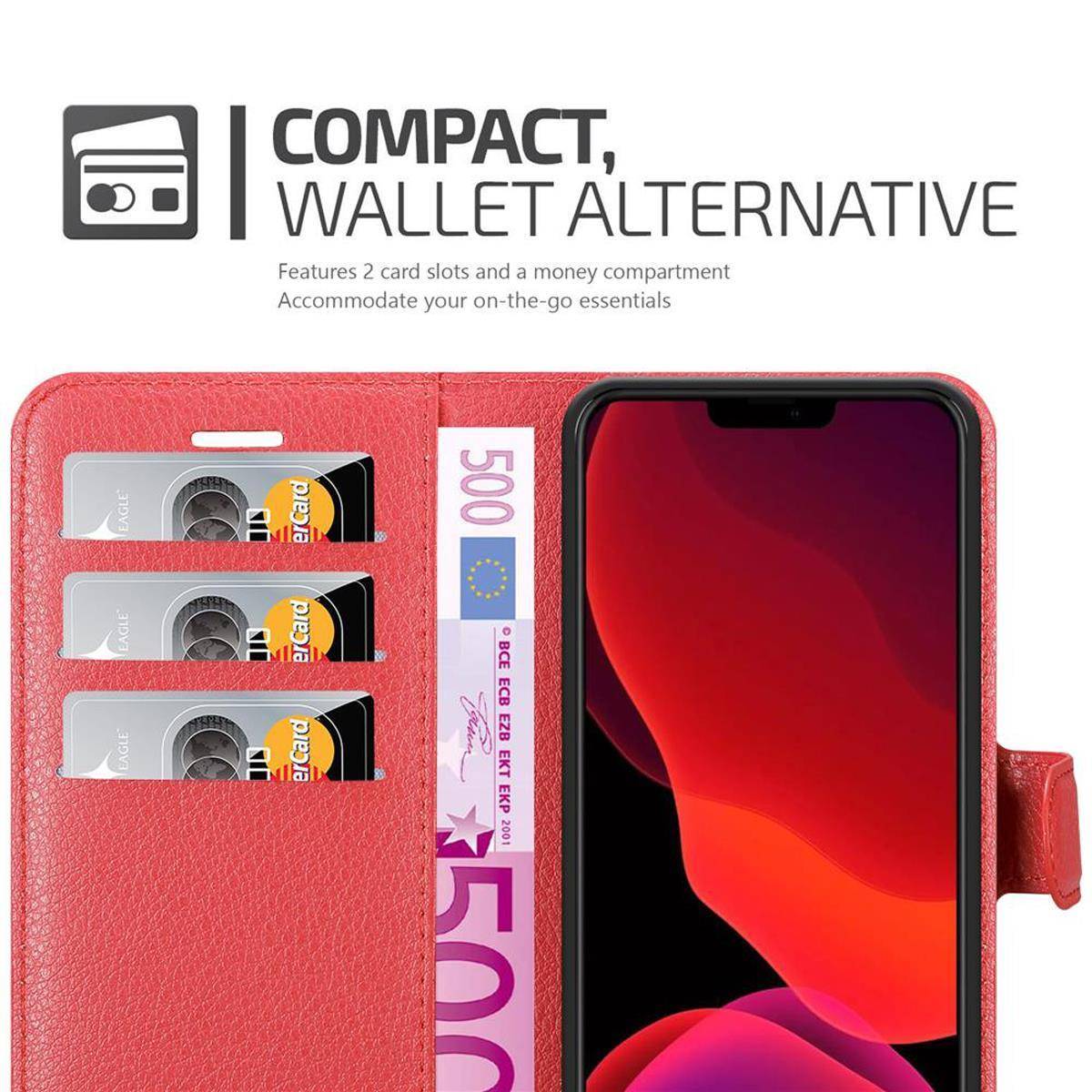 Cadorabo Hülle für Apple iPhone 12 / 12 PRO Schutz Hülle in Rot Handyhülle Etui Case Cover Magnetverschluss