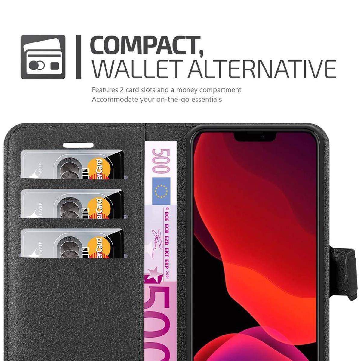 Cadorabo Hülle für Apple iPhone 12 / 12 PRO Schutz Hülle in Schwarz Handyhülle Etui Case Cover Magnetverschluss