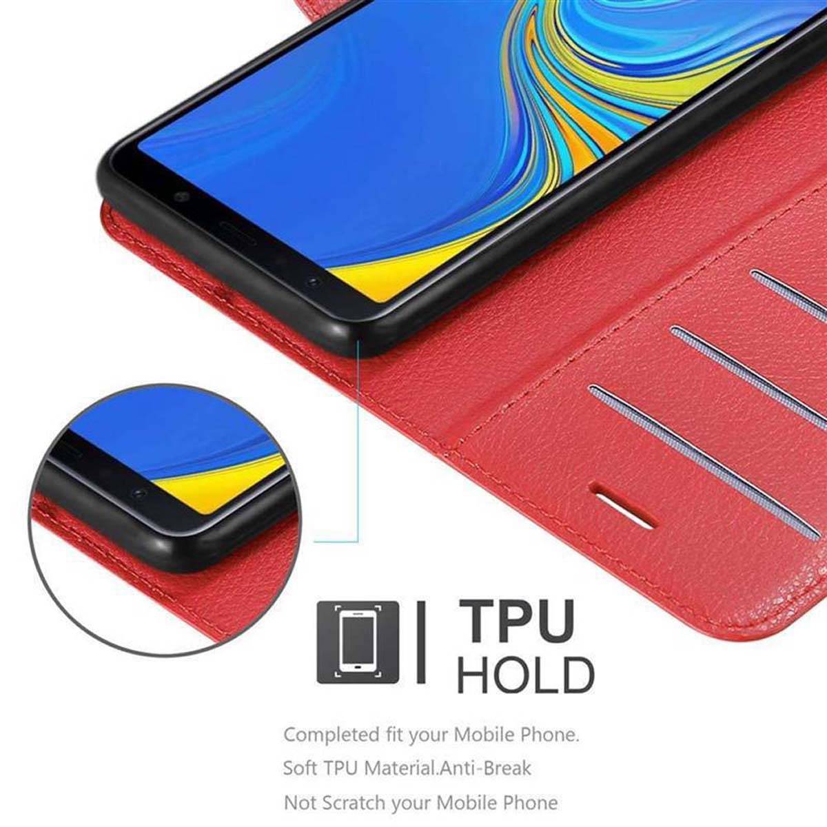 Cadorabo Hülle für Samsung Galaxy A7 2018 Schutz Hülle in Rot Handyhülle Etui Case Cover Magnetverschluss