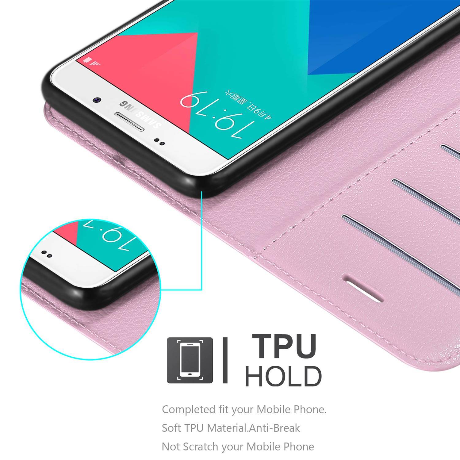 Cadorabo Hülle für Samsung Galaxy A9 2016 Schutz Hülle in Rosa Handyhülle Etui Case Cover Magnetverschluss