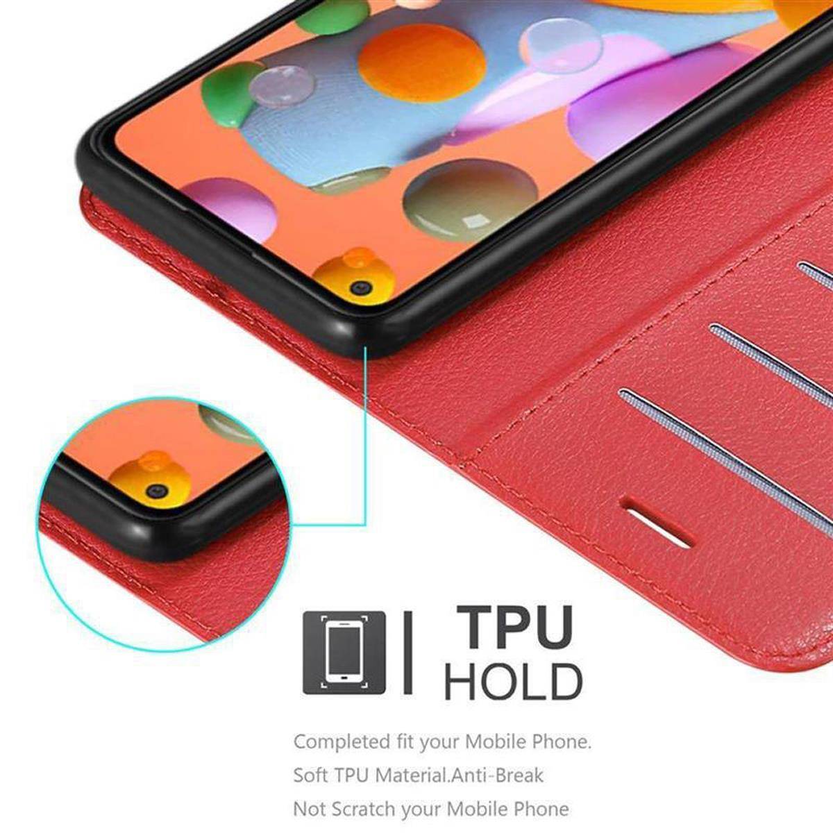 Cadorabo Hülle für Samsung Galaxy A11 / M11 Schutz Hülle in Rot Handyhülle Etui Case Cover Magnetverschluss
