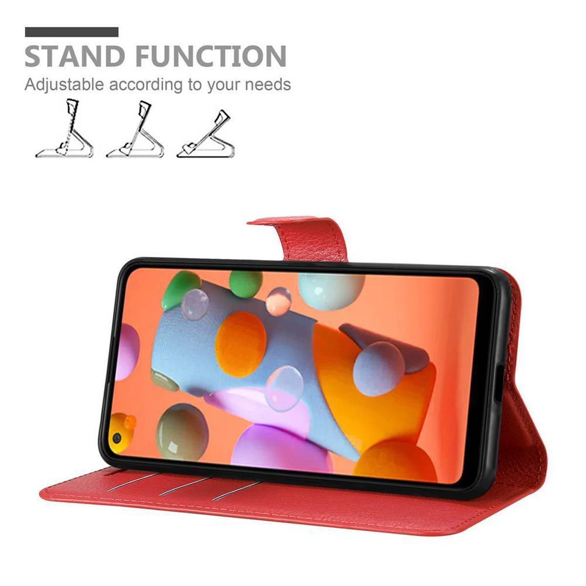 Cadorabo Hülle für Samsung Galaxy A11 / M11 Schutz Hülle in Rot Handyhülle Etui Case Cover Magnetverschluss