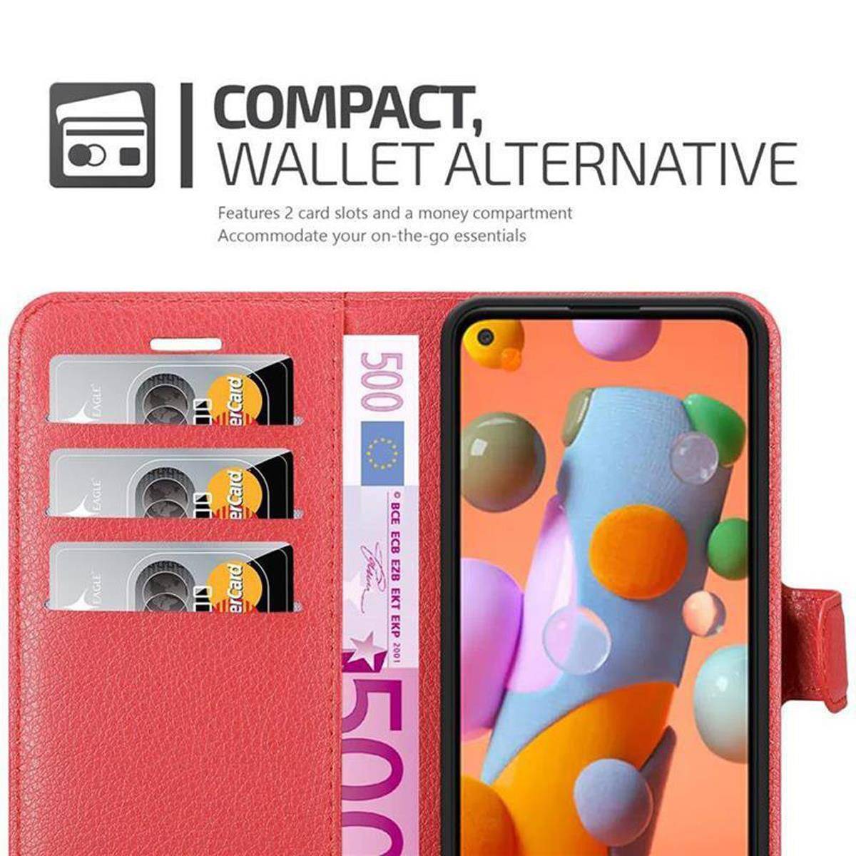 Cadorabo Hülle für Samsung Galaxy A11 / M11 Schutz Hülle in Rot Handyhülle Etui Case Cover Magnetverschluss