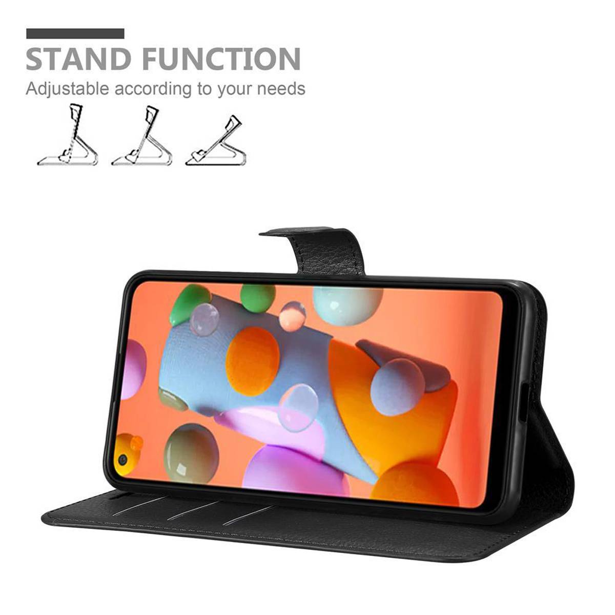 Cadorabo Hülle für Samsung Galaxy A11 / M11 Schutz Hülle in Schwarz Handyhülle Etui Case Cover Magnetverschluss