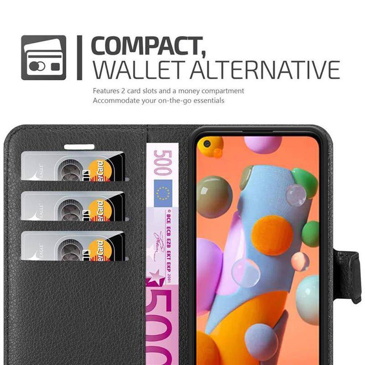 Cadorabo Hülle für Samsung Galaxy A11 / M11 Schutz Hülle in Schwarz Handyhülle Etui Case Cover Magnetverschluss