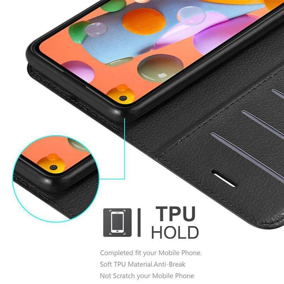 Cadorabo Hülle für Samsung Galaxy A11 / M11 Schutz Hülle in Schwarz Handyhülle Etui Case Cover Magnetverschluss