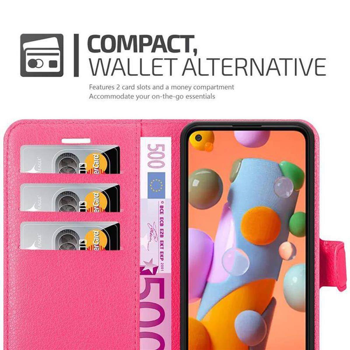 Cadorabo Hülle für Samsung Galaxy A11 / M11 Schutz Hülle in Pink Handyhülle Etui Case Cover Magnetverschluss