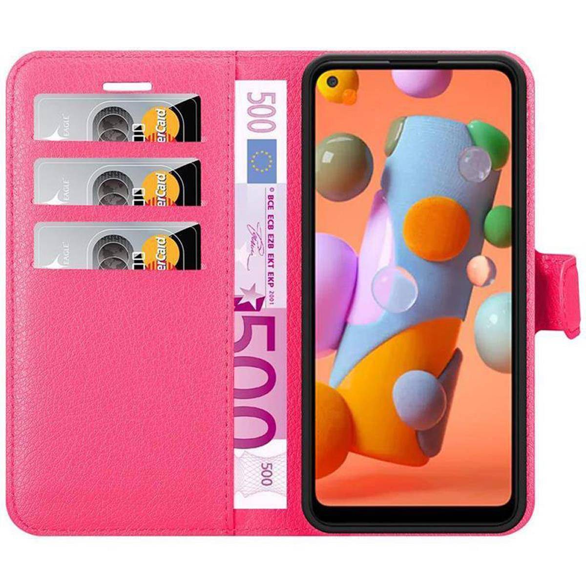 Cadorabo Hülle für Samsung Galaxy A11 / M11 Schutz Hülle in Pink Handyhülle Etui Case Cover Magnetverschluss