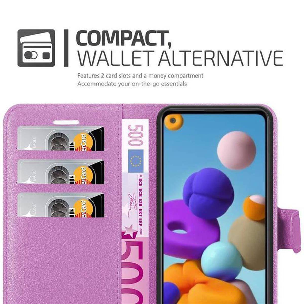Cadorabo Hülle für Samsung Galaxy A21 Schutz Hülle in Lila Handyhülle Etui Case Cover Magnetverschluss