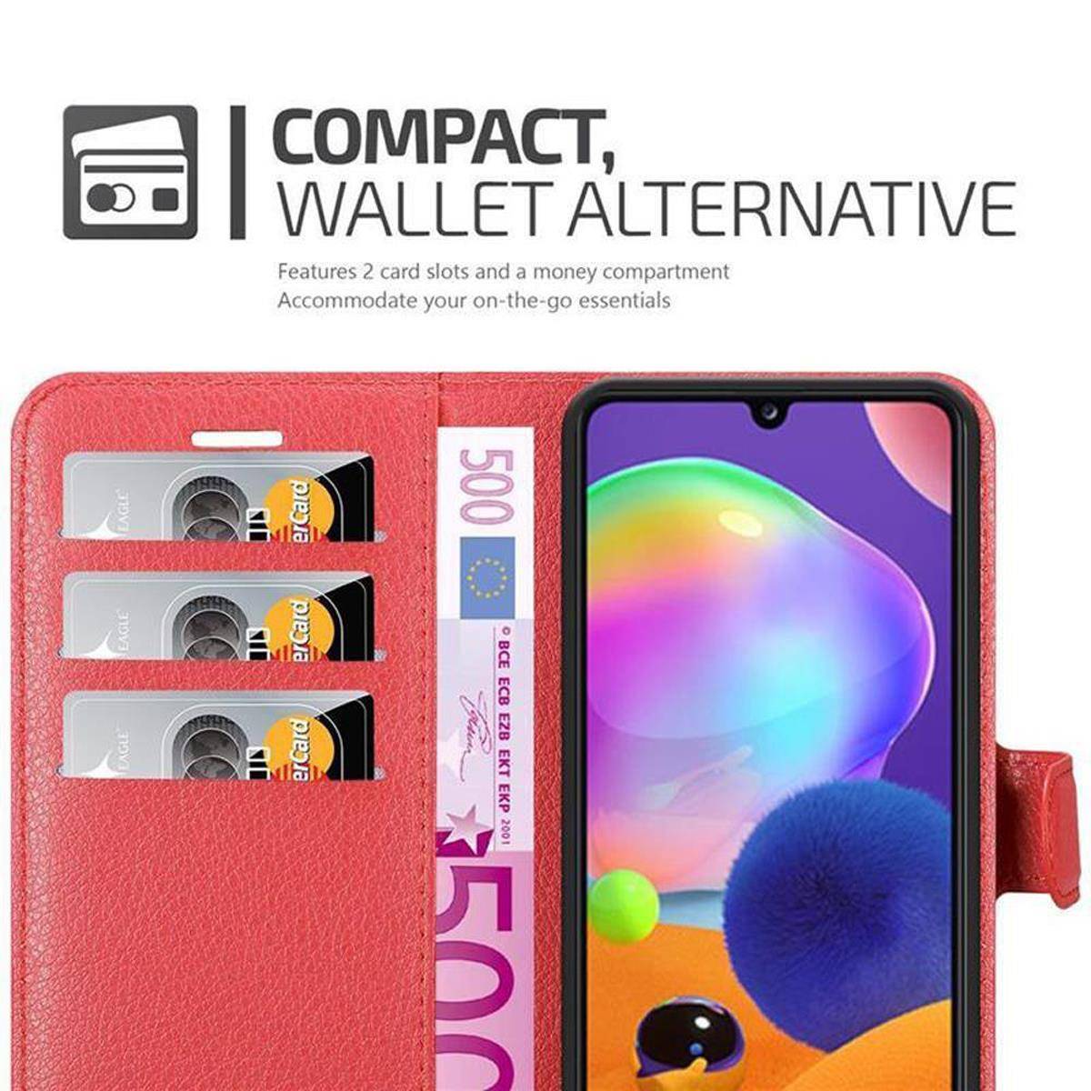 Cadorabo Hülle für Samsung Galaxy A31 Schutz Hülle in Rot Handyhülle Etui Case Cover Magnetverschluss
