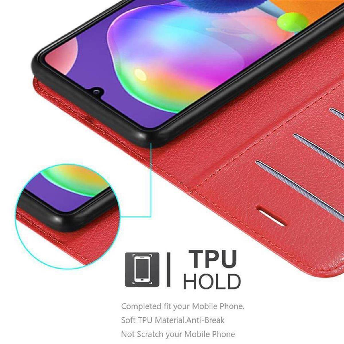 Cadorabo Hülle für Samsung Galaxy A31 Schutz Hülle in Rot Handyhülle Etui Case Cover Magnetverschluss