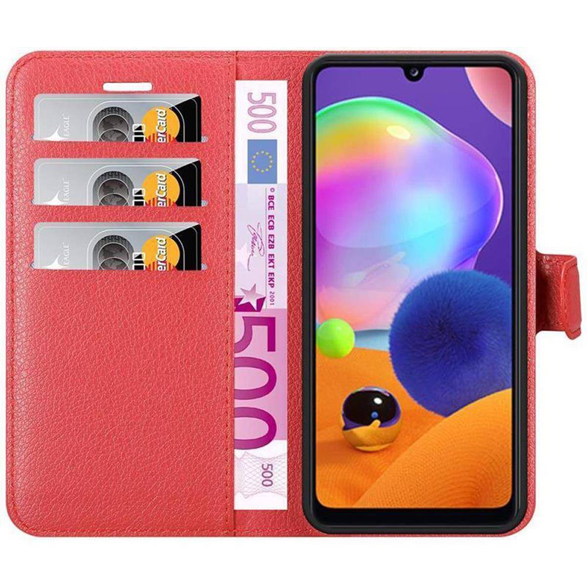 Cadorabo Hülle für Samsung Galaxy A31 Schutz Hülle in Rot Handyhülle Etui Case Cover Magnetverschluss
