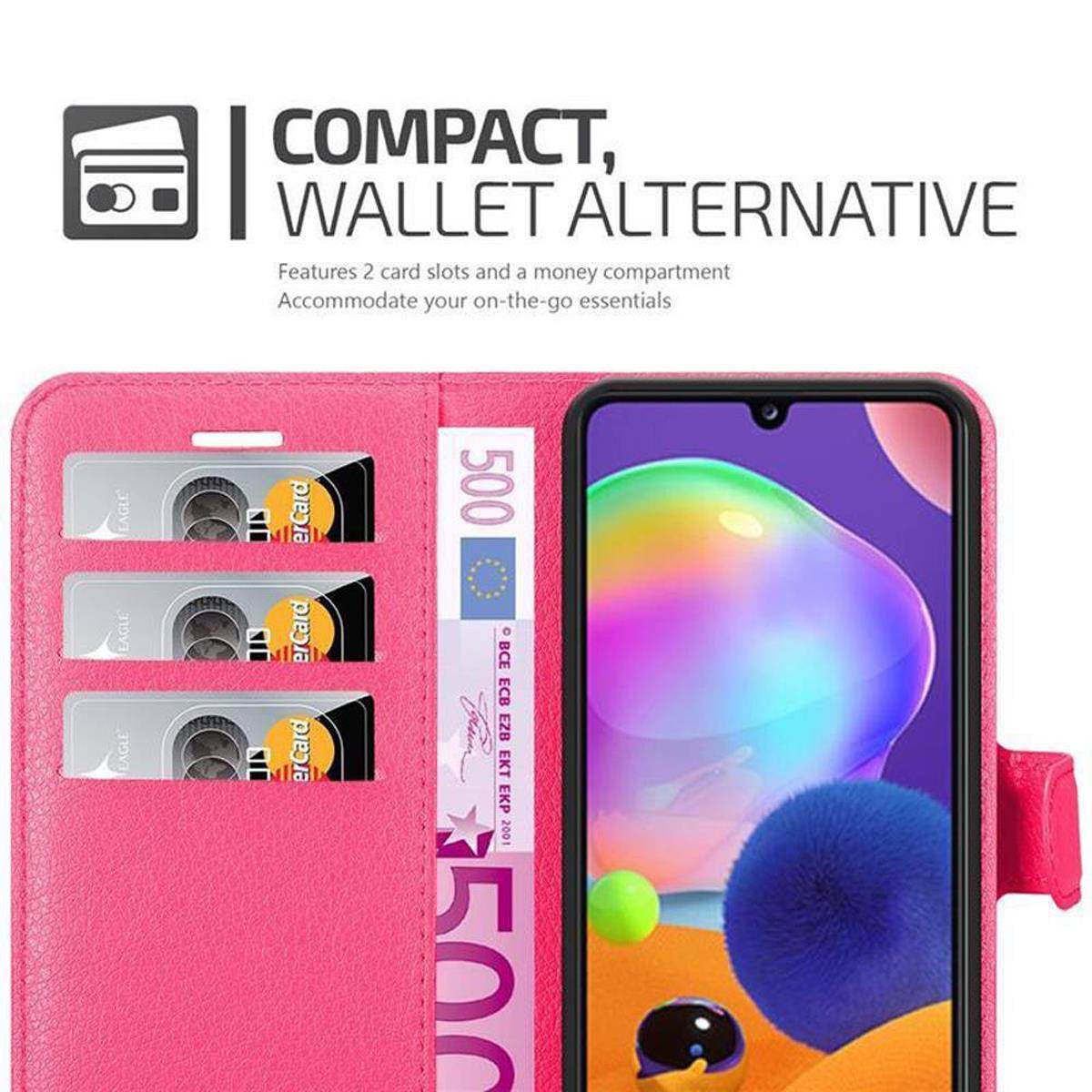 Cadorabo Hülle für Samsung Galaxy A31 Schutz Hülle in Pink Handyhülle Etui Case Cover Magnetverschluss
