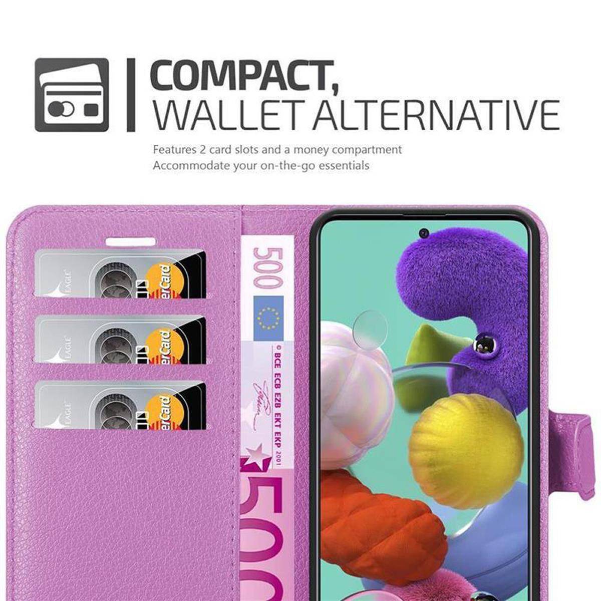Cadorabo Hülle für Samsung Galaxy A51 5G Schutz Hülle in Lila Handyhülle Etui Case Cover Magnetverschluss