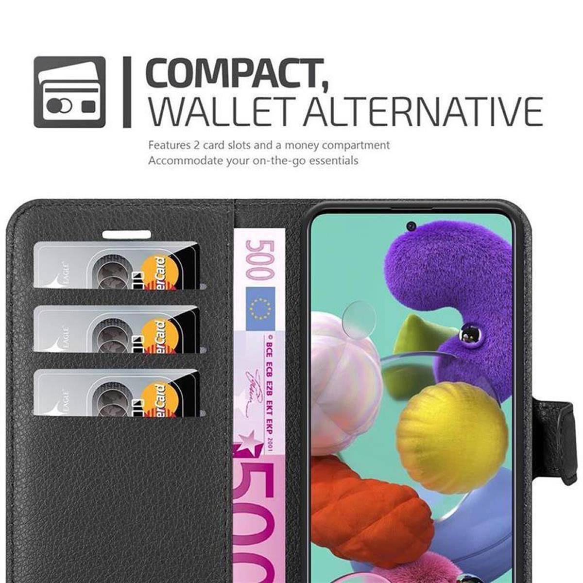 Cadorabo Hülle für Samsung Galaxy A51 5G Schutz Hülle in Schwarz Handyhülle Etui Case Cover Magnetverschluss