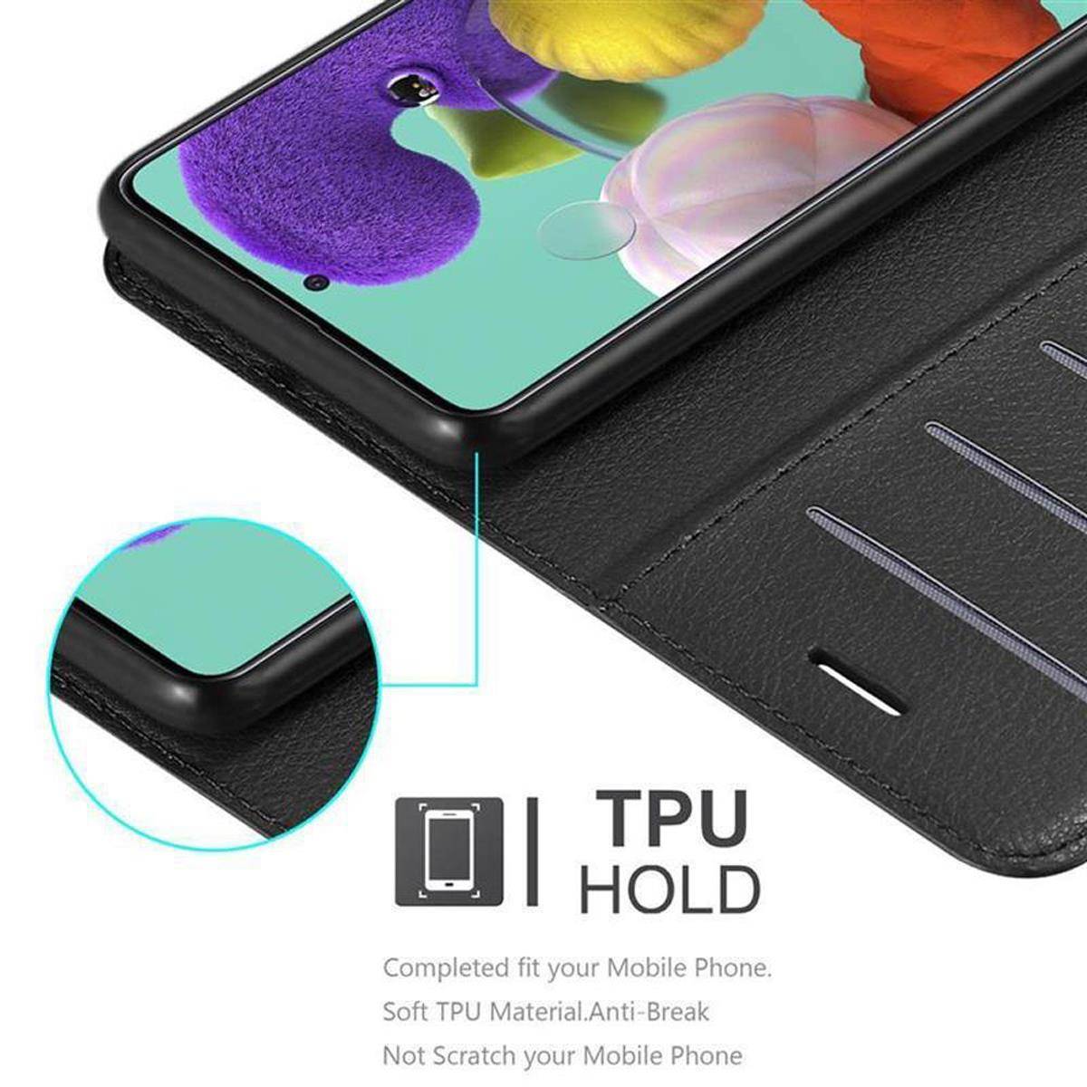 Cadorabo Hülle für Samsung Galaxy A51 5G Schutz Hülle in Schwarz Handyhülle Etui Case Cover Magnetverschluss