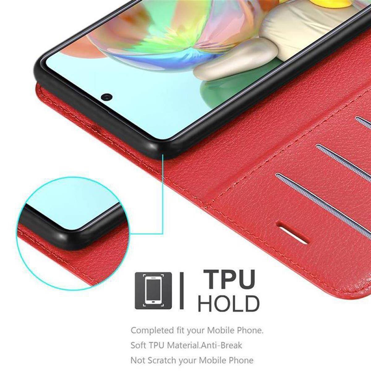 Cadorabo Hülle für Samsung Galaxy A71 5G Schutz Hülle in Rot Handyhülle Etui Case Cover Magnetverschluss