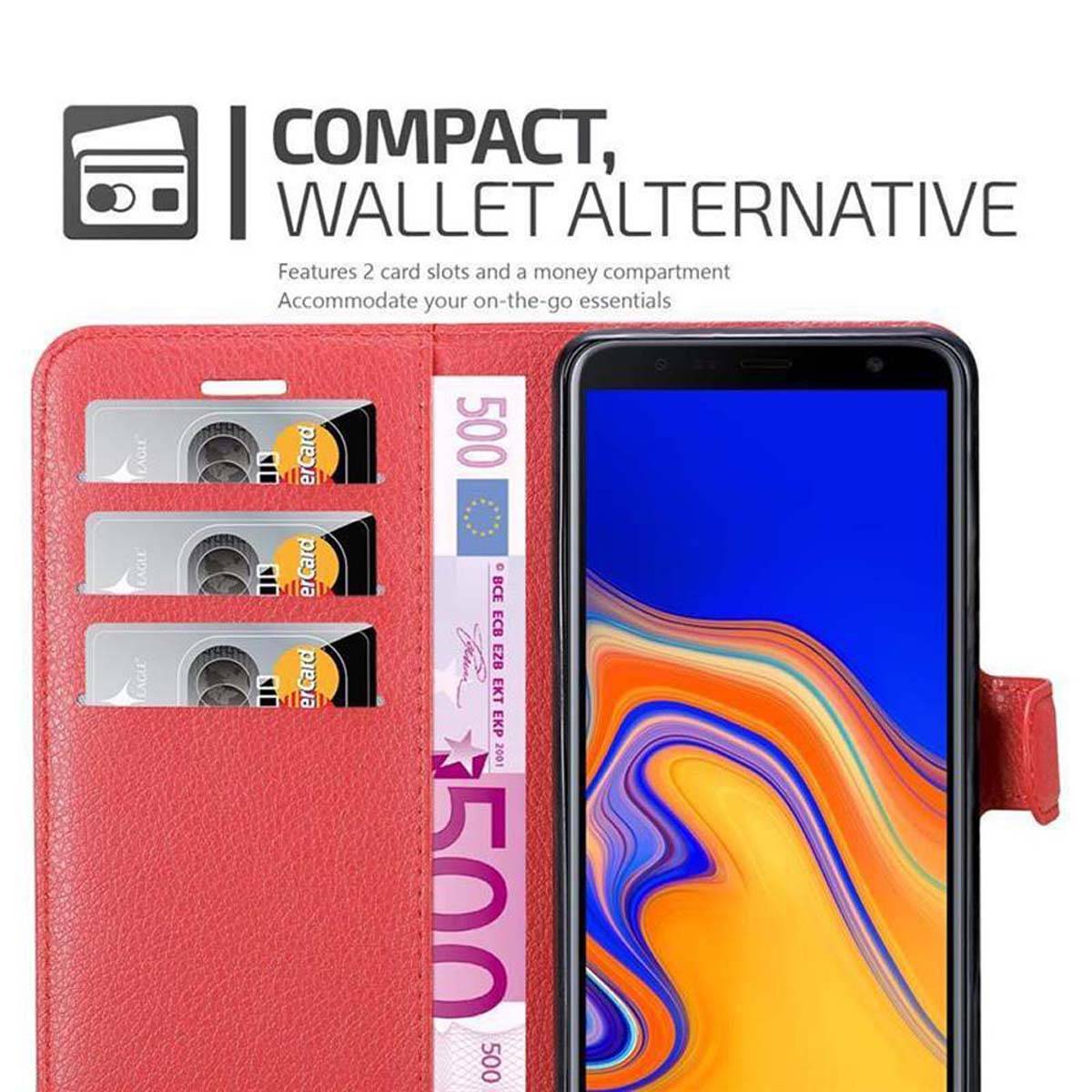 Cadorabo Hülle für Samsung Galaxy J6 PLUS Schutz Hülle in Rot Handyhülle Etui Case Cover Magnetverschluss
