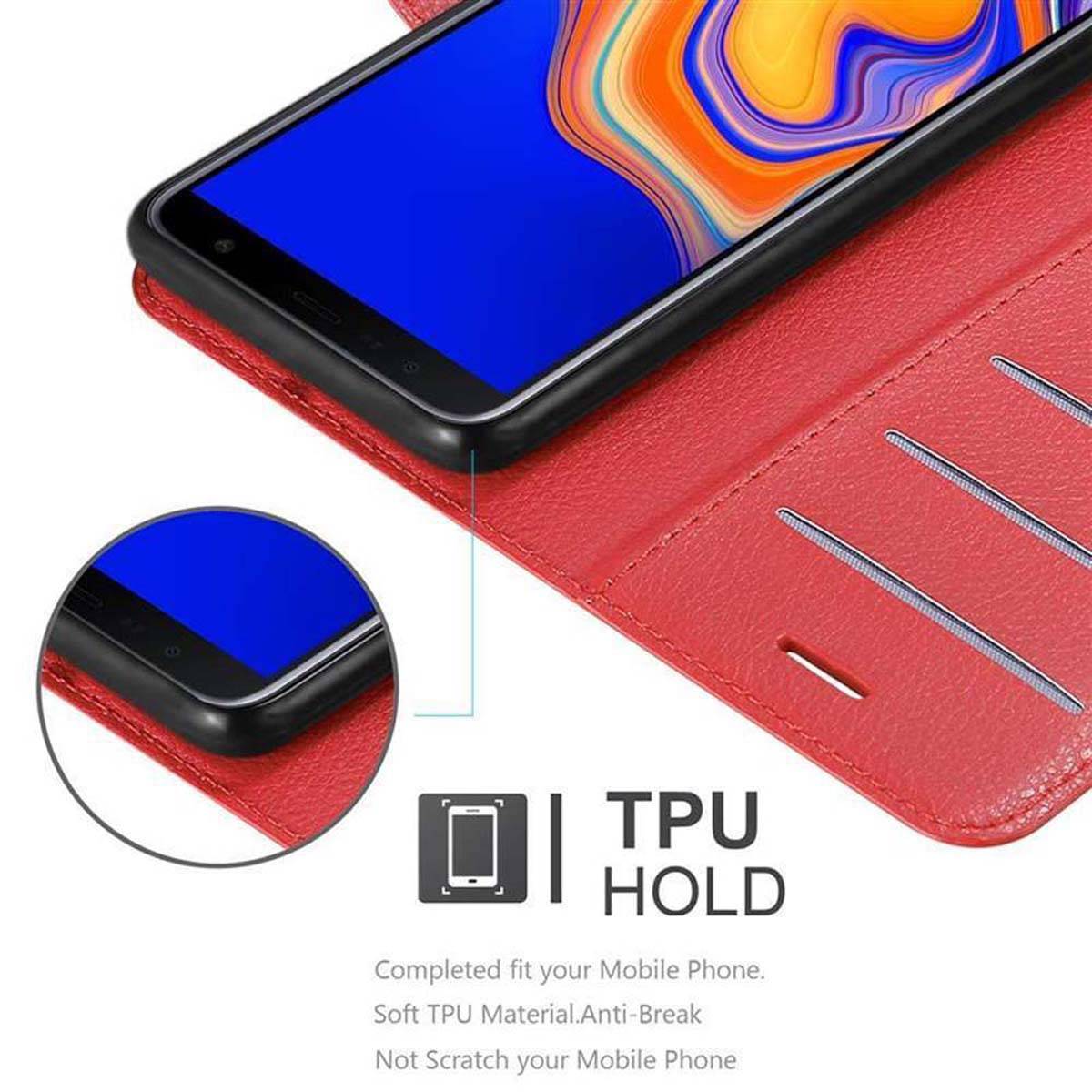 Cadorabo Hülle für Samsung Galaxy J6 PLUS Schutz Hülle in Rot Handyhülle Etui Case Cover Magnetverschluss