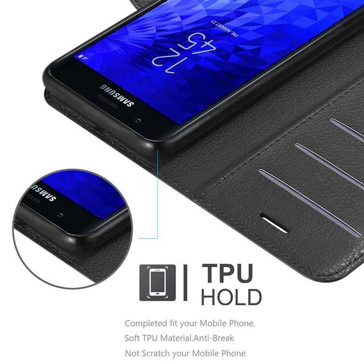 Cadorabo Hülle für Samsung Galaxy J7 2018 Schutz Hülle in Schwarz Handyhülle Etui Case Cover Magnetverschluss