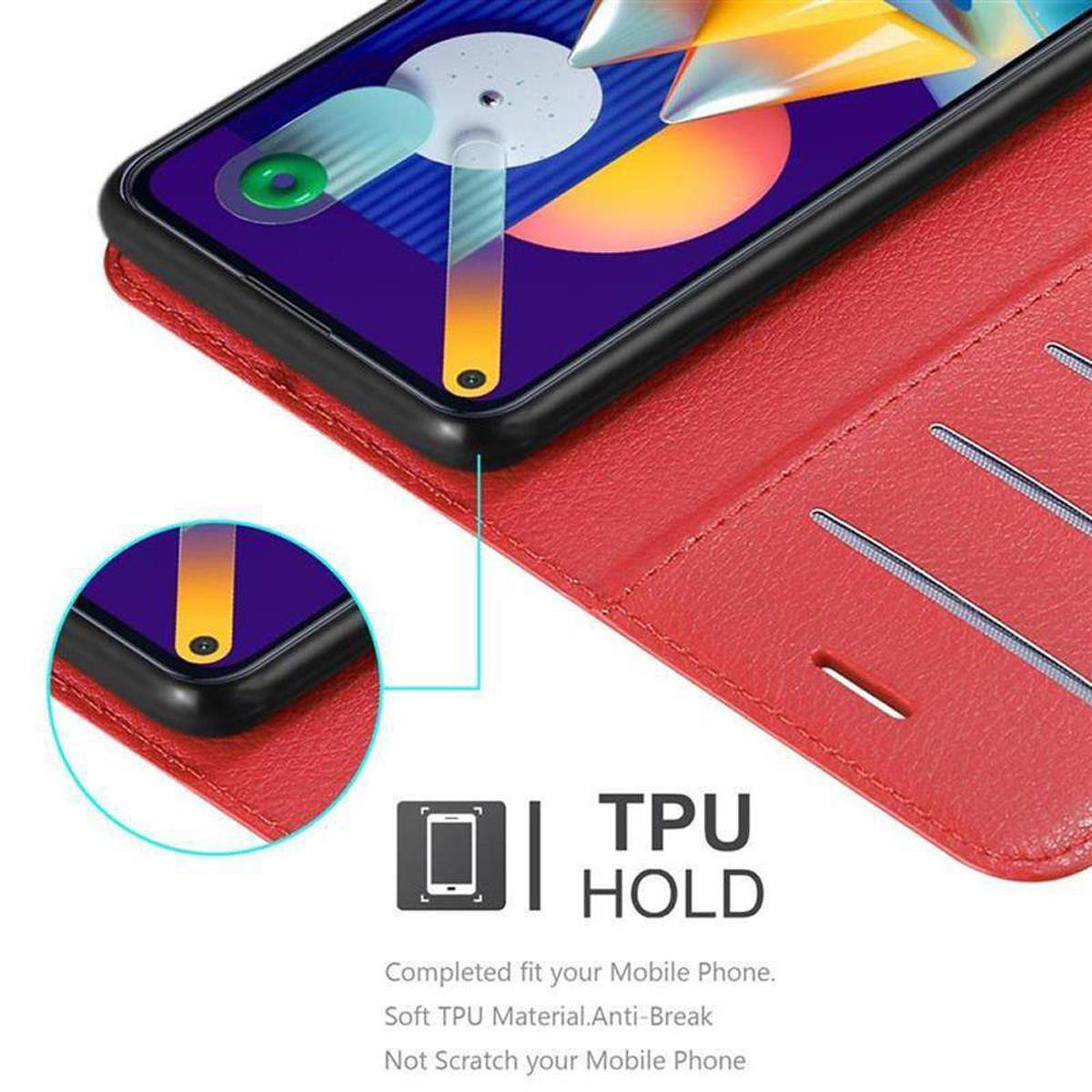 Cadorabo Hülle für Samsung Galaxy A11 / M11 Schutz Hülle in Rot Handyhülle Etui Case Cover Magnetverschluss