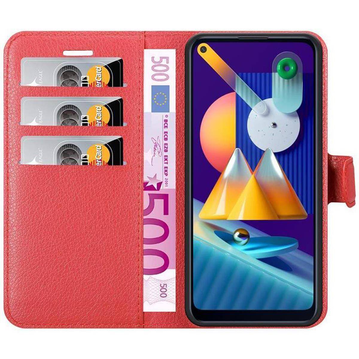 Cadorabo Hülle für Samsung Galaxy A11 / M11 Schutz Hülle in Rot Handyhülle Etui Case Cover Magnetverschluss