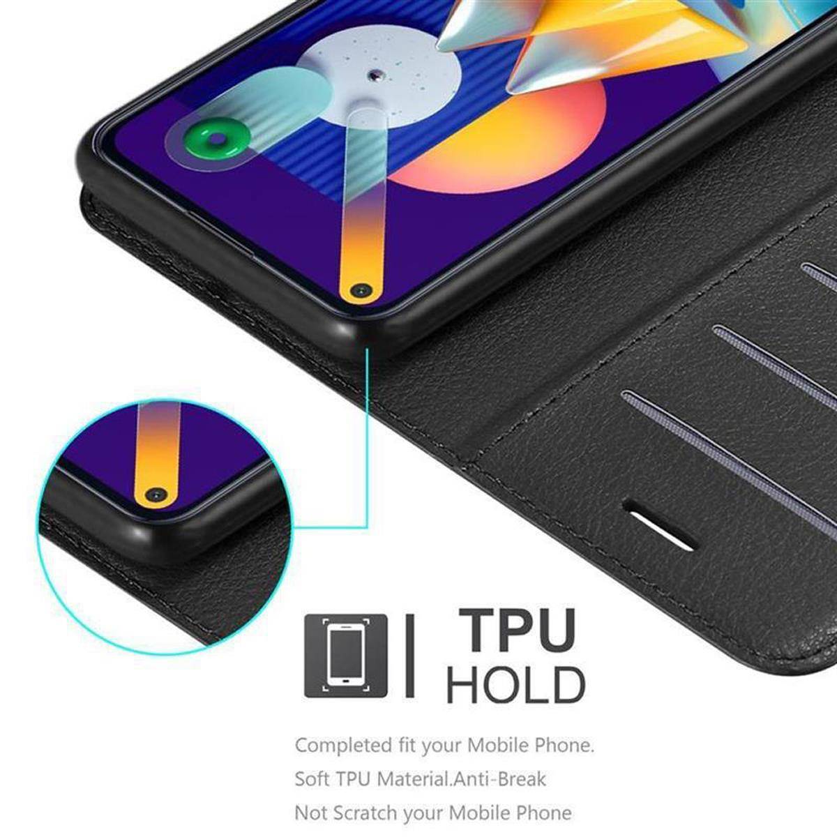 Cadorabo Hülle für Samsung Galaxy A11 / M11 Schutz Hülle in Schwarz Handyhülle Etui Case Cover Magnetverschluss