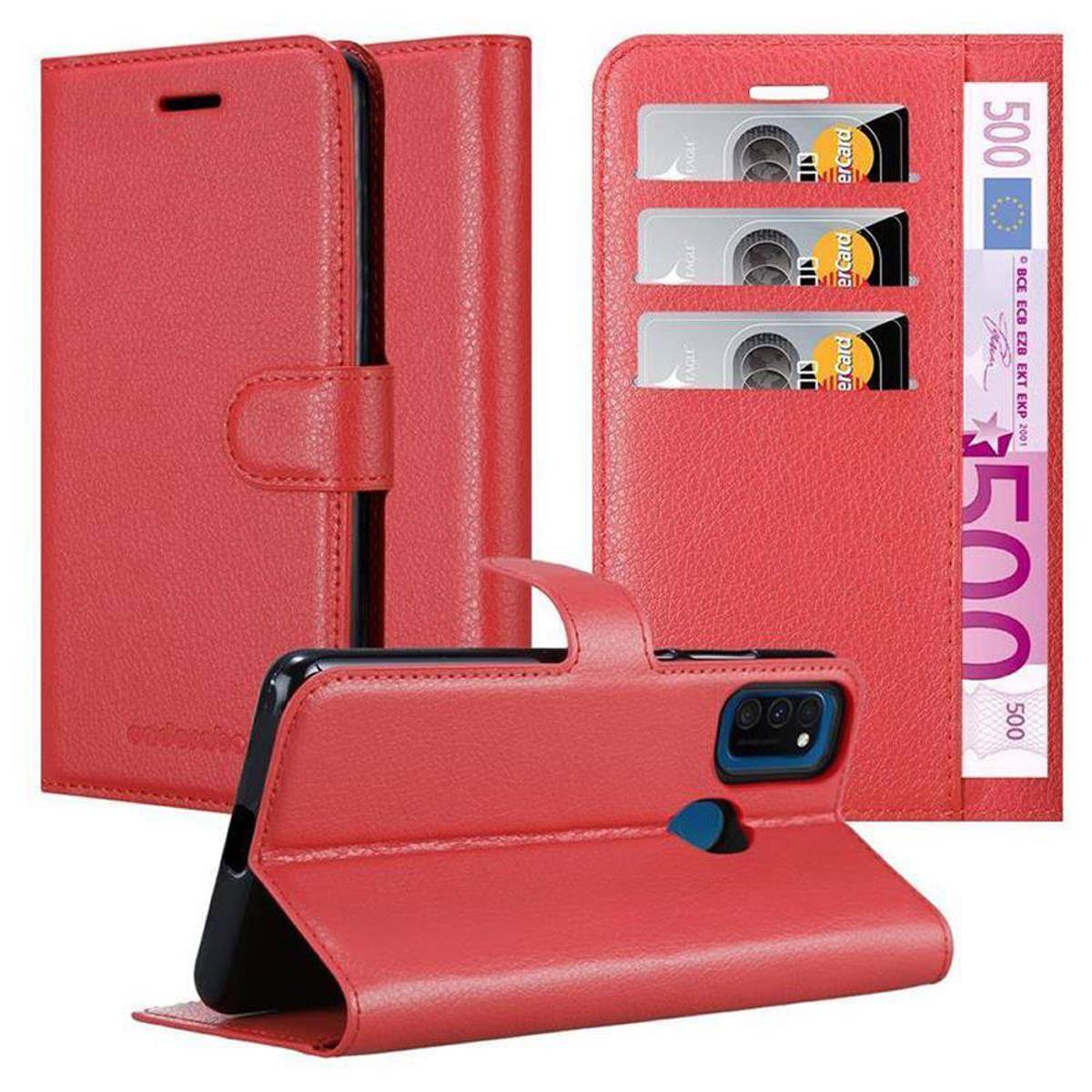 Cadorabo Hülle für Samsung Galaxy M21 / M30s Schutz Hülle in Rot Handyhülle Etui Case Cover Magnetverschluss