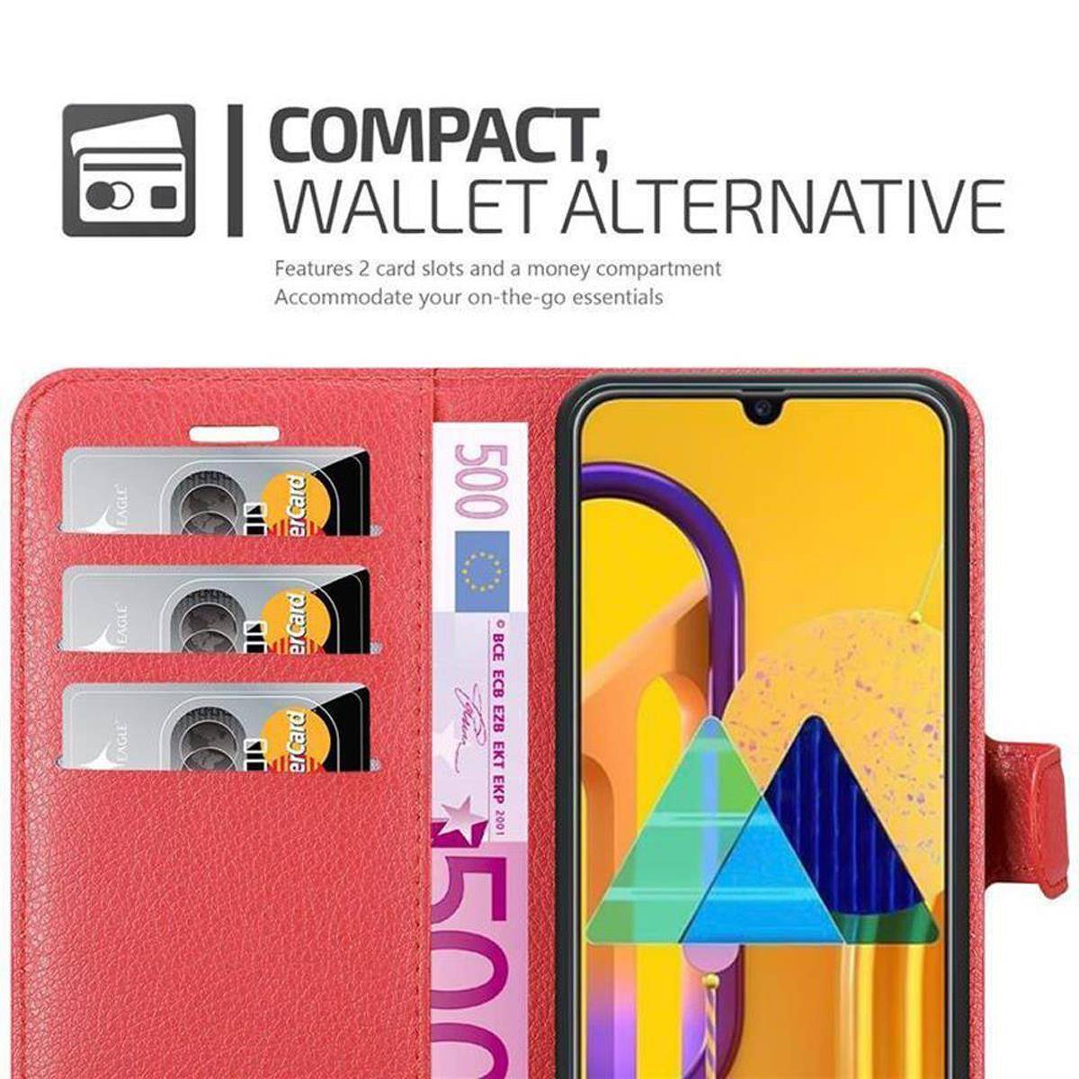 Cadorabo Hülle für Samsung Galaxy M21 / M30s Schutz Hülle in Rot Handyhülle Etui Case Cover Magnetverschluss
