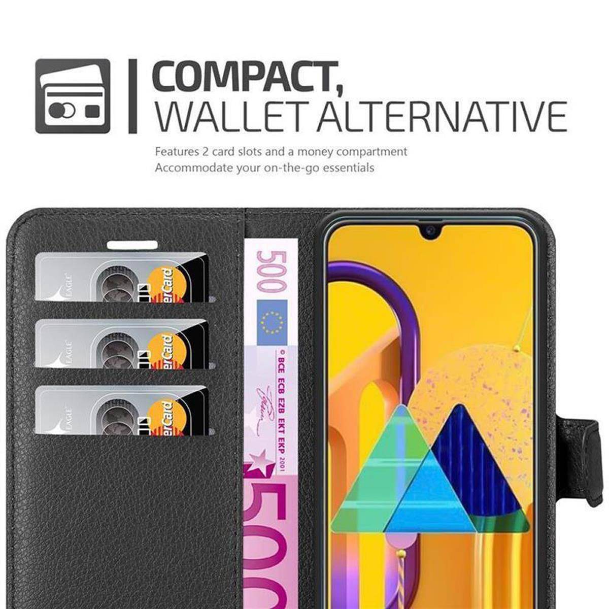 Cadorabo Hülle für Samsung Galaxy M21 / M30s Schutz Hülle in Schwarz Handyhülle Etui Case Cover Magnetverschluss