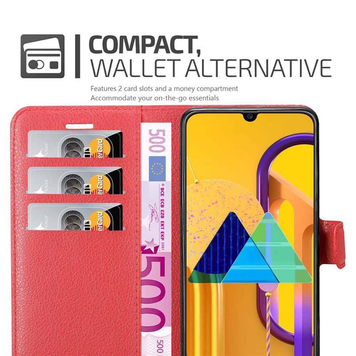 Cadorabo Hülle für Samsung Galaxy M21 / M30s Schutz Hülle in Rot Handyhülle Etui Case Cover Magnetverschluss