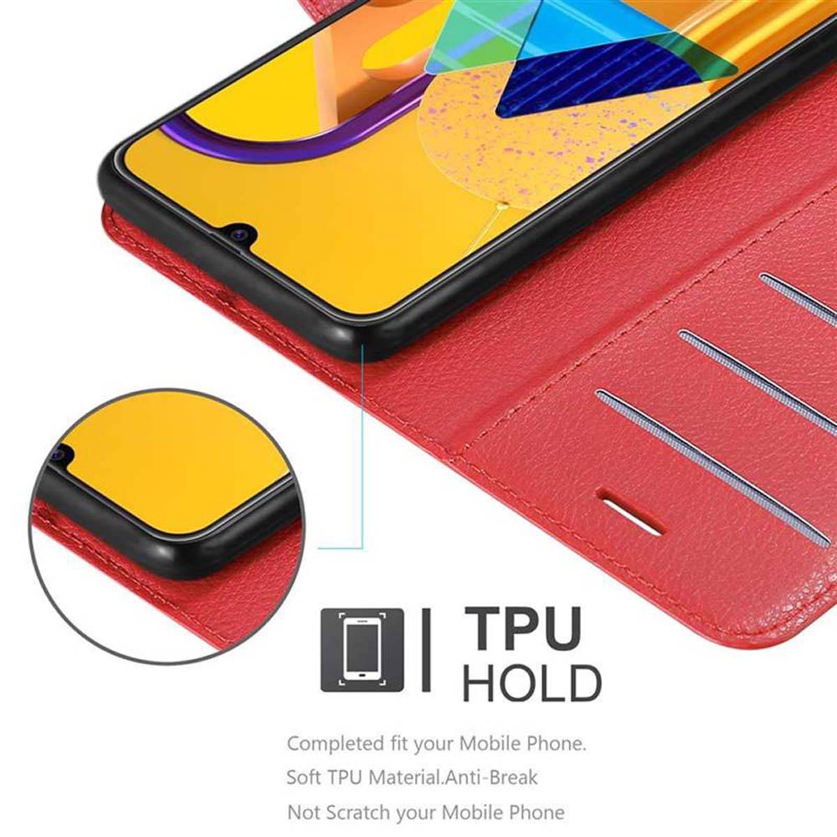 Cadorabo Hülle für Samsung Galaxy M21 / M30s Schutz Hülle in Rot Handyhülle Etui Case Cover Magnetverschluss