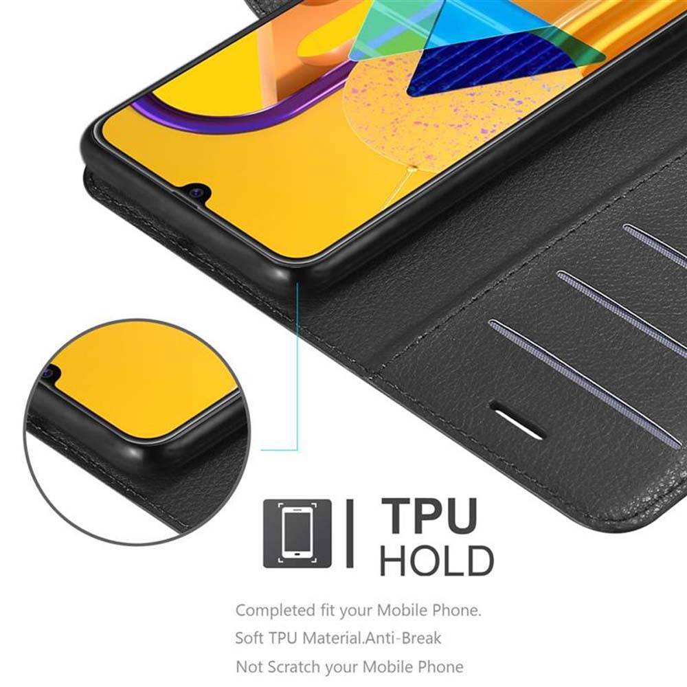 Cadorabo Hülle für Samsung Galaxy M21 / M30s Schutz Hülle in Schwarz Handyhülle Etui Case Cover Magnetverschluss