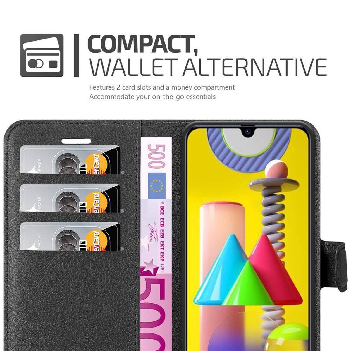 Cadorabo Hülle für Samsung Galaxy M31 Schutz Hülle in Schwarz Handyhülle Etui Case Cover Magnetverschluss