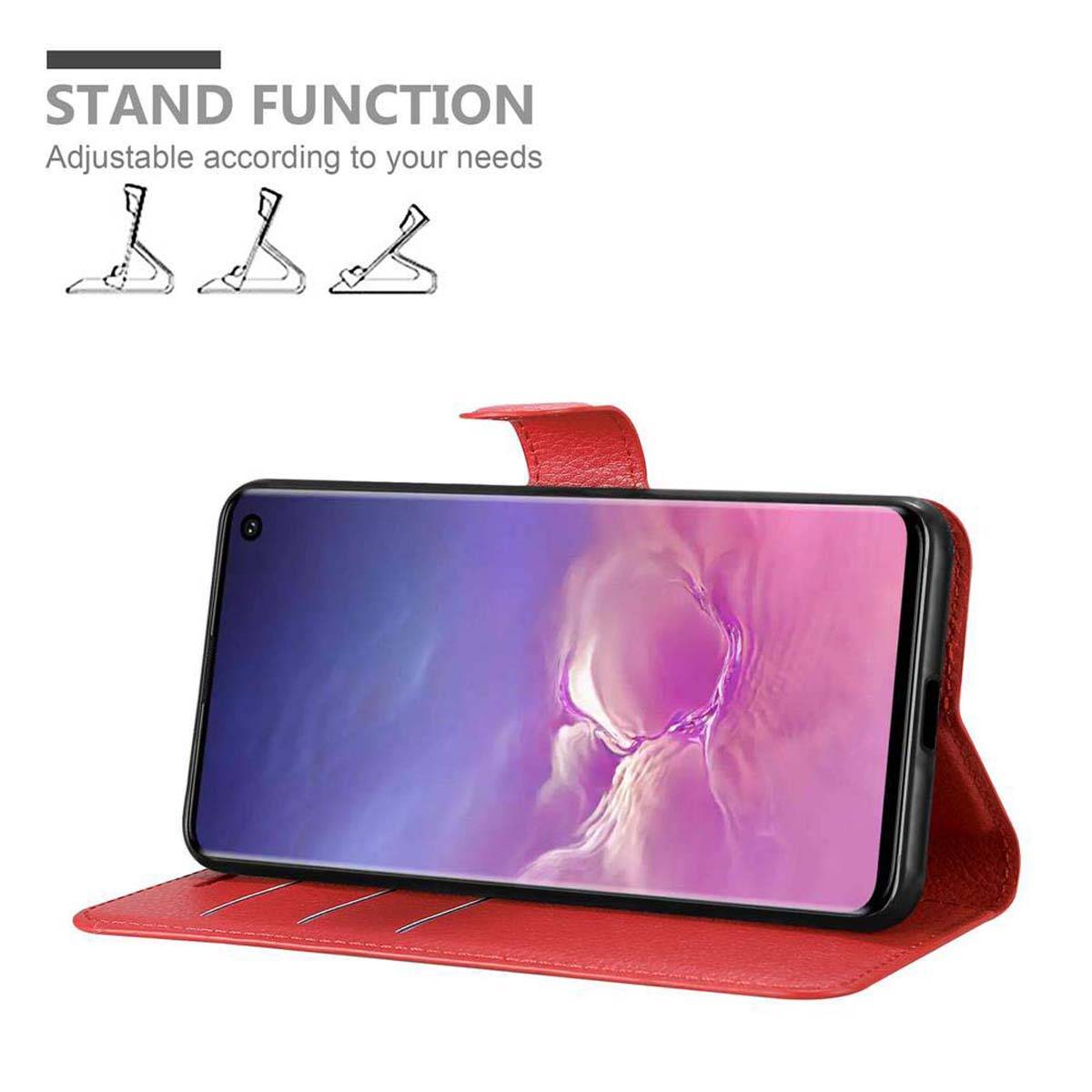 Cadorabo Hülle für Samsung Galaxy S10 4G Schutz Hülle in Rot Handyhülle Etui Case Cover Magnetverschluss