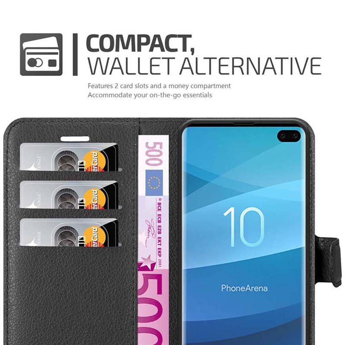 Cadorabo Hülle für Samsung Galaxy S10 PLUS Schutz Hülle in Schwarz Handyhülle Etui Case Cover Magnetverschluss