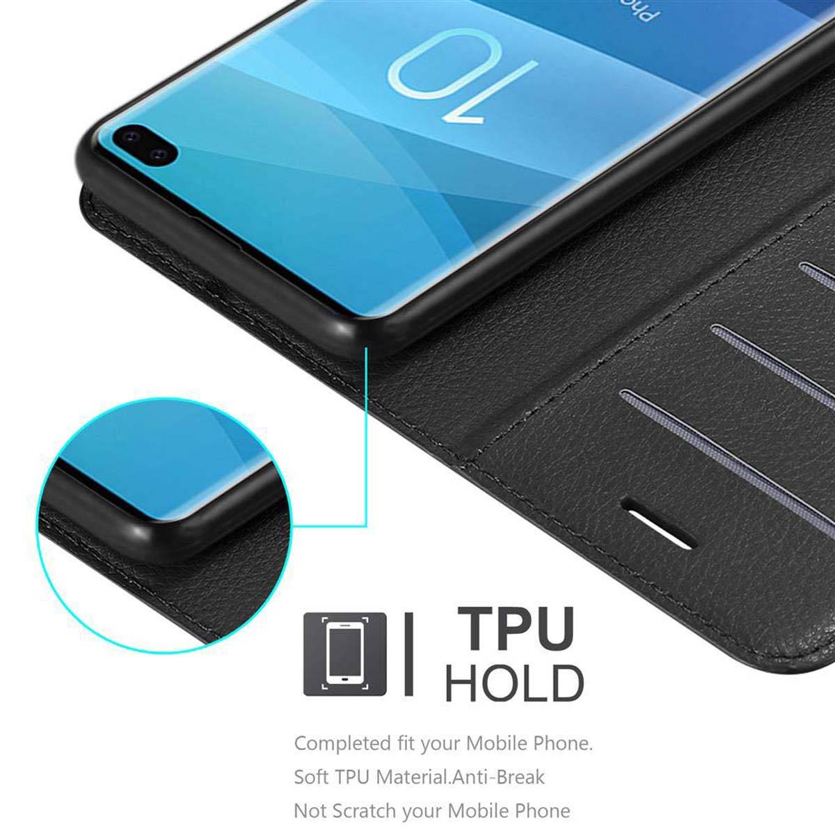 Cadorabo Hülle für Samsung Galaxy S10 PLUS Schutz Hülle in Schwarz Handyhülle Etui Case Cover Magnetverschluss