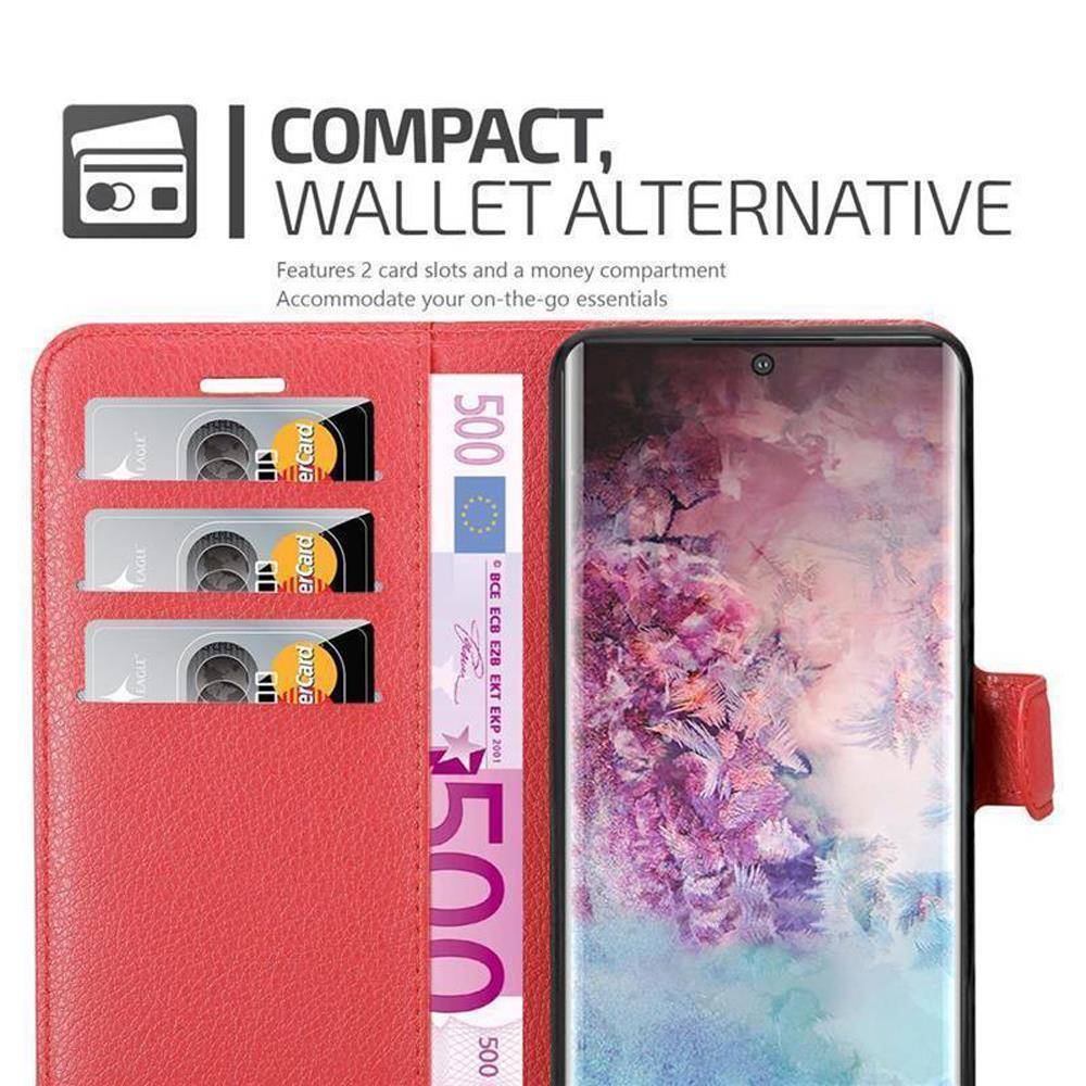 Cadorabo Hülle für Samsung Galaxy NOTE 10 PLUS Schutz Hülle in Rot Handyhülle Etui Case Cover Magnetverschluss