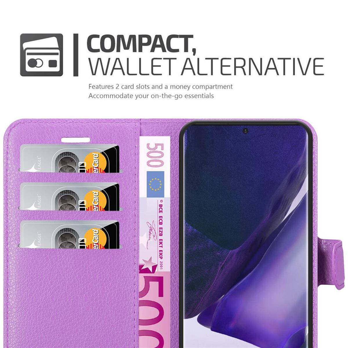 Cadorabo Hülle für Samsung Galaxy NOTE 20 PLUS Schutz Hülle in Lila Handyhülle Etui Case Cover Magnetverschluss