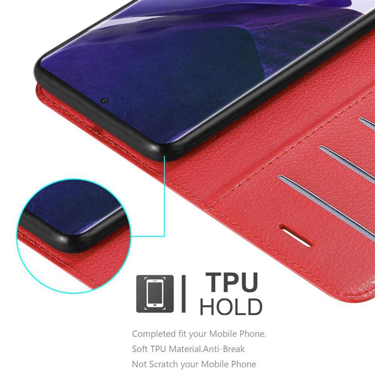 Cadorabo Hülle für Samsung Galaxy NOTE 20 PLUS Schutz Hülle in Rot Handyhülle Etui Case Cover Magnetverschluss