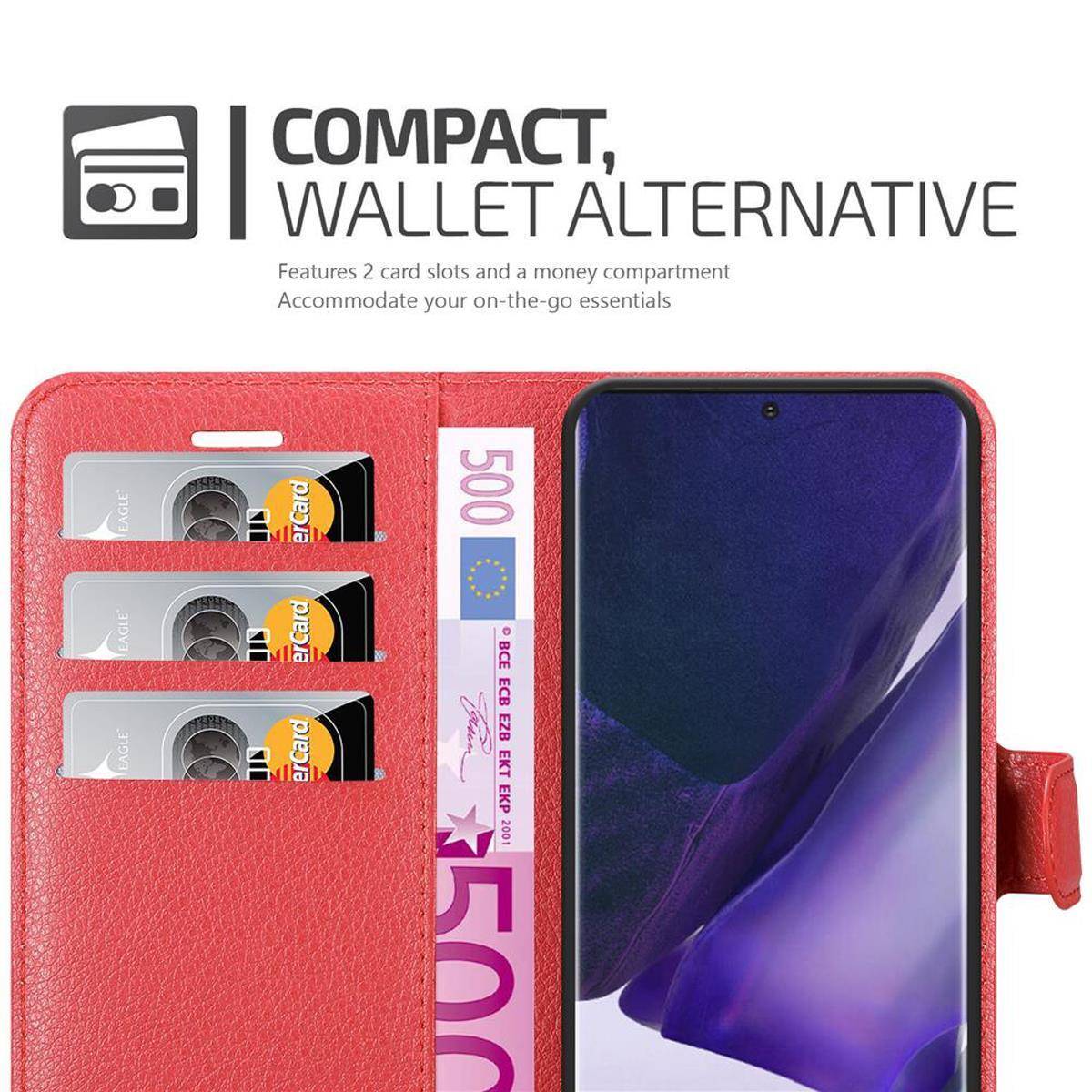 Cadorabo Hülle für Samsung Galaxy NOTE 20 PLUS Schutz Hülle in Rot Handyhülle Etui Case Cover Magnetverschluss