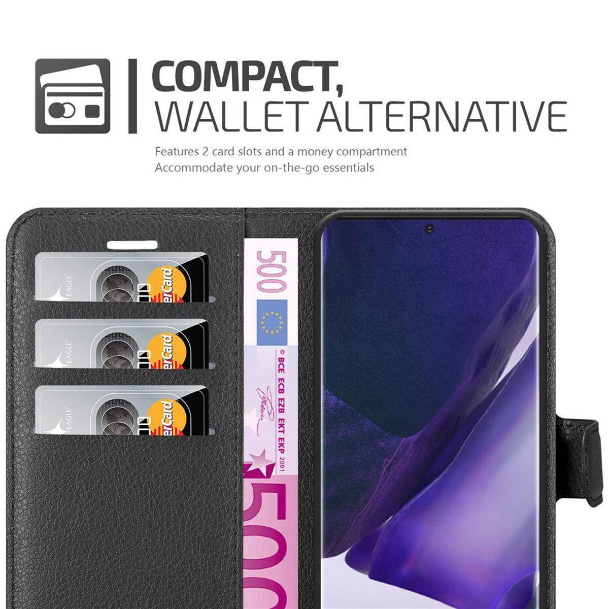 Cadorabo Hülle für Samsung Galaxy NOTE 20 PLUS Schutz Hülle in Schwarz Handyhülle Etui Case Cover Magnetverschluss