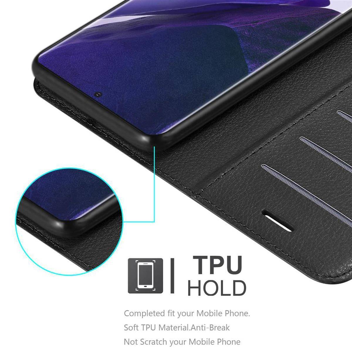 Cadorabo Hülle für Samsung Galaxy NOTE 20 PLUS Schutz Hülle in Schwarz Handyhülle Etui Case Cover Magnetverschluss