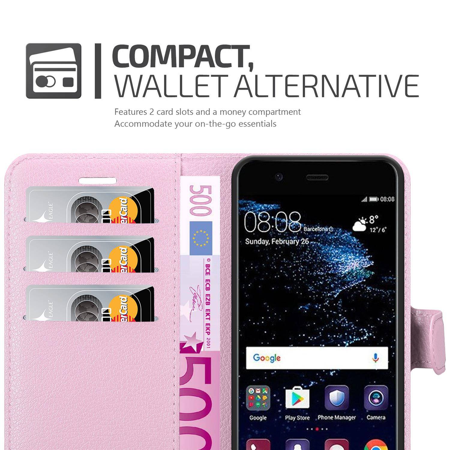 Cadorabo Hülle für Huawei P10 Schutz Hülle in Rosa Handyhülle Etui Case Cover Magnetverschluss
