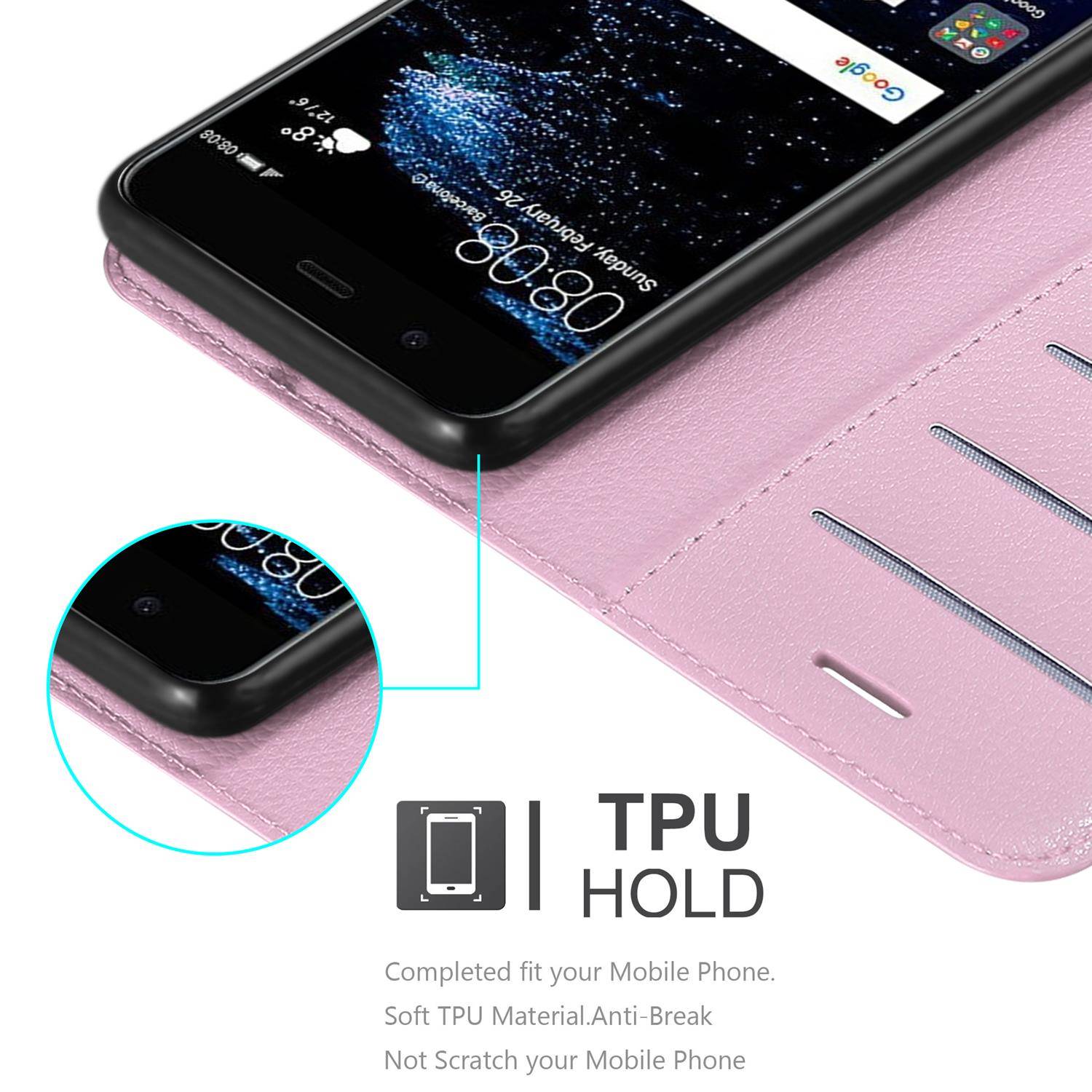 Cadorabo Hülle für Huawei P10 Schutz Hülle in Rosa Handyhülle Etui Case Cover Magnetverschluss