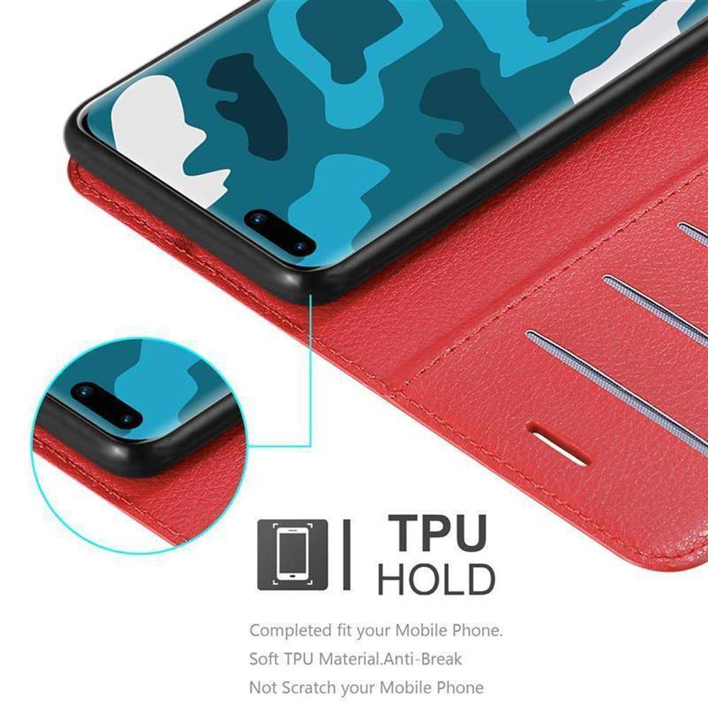 Cadorabo Hülle für Huawei P40 Schutz Hülle in Rot Handyhülle Etui Case Cover Magnetverschluss