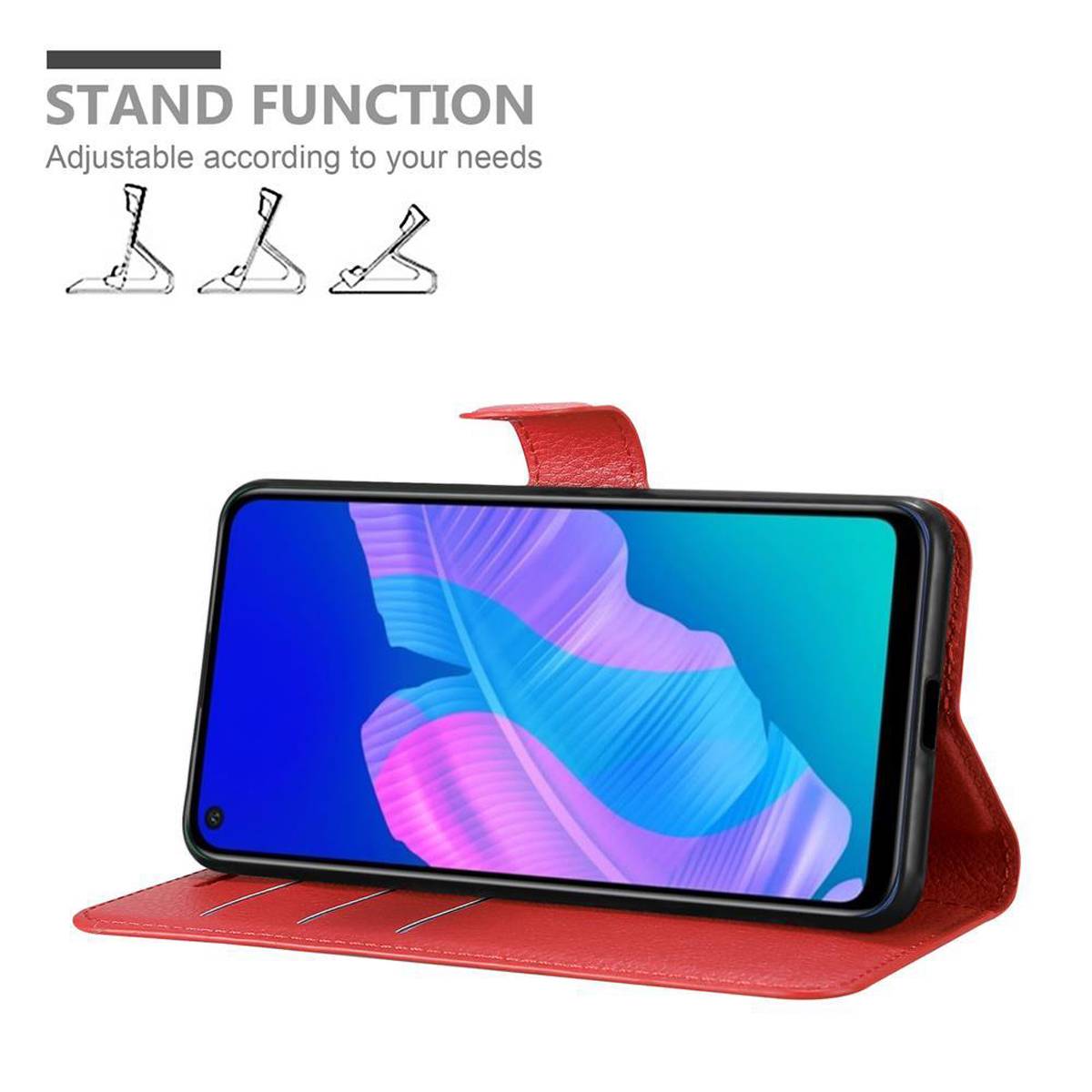 Cadorabo Hülle für Huawei P40 LITE E Schutz Hülle in Rot Handyhülle Etui Case Cover Magnetverschluss